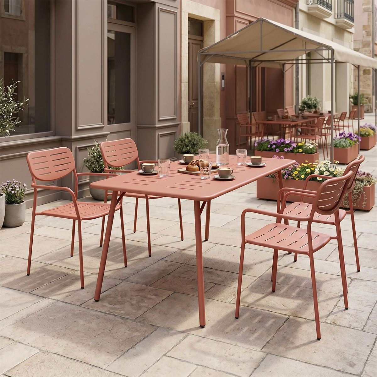 product_pako_200-001686 Τραπεζαρία Moraja Deraby σετ 5τεμ terracotta μέταλλο 140x80x72εκ - Image 1