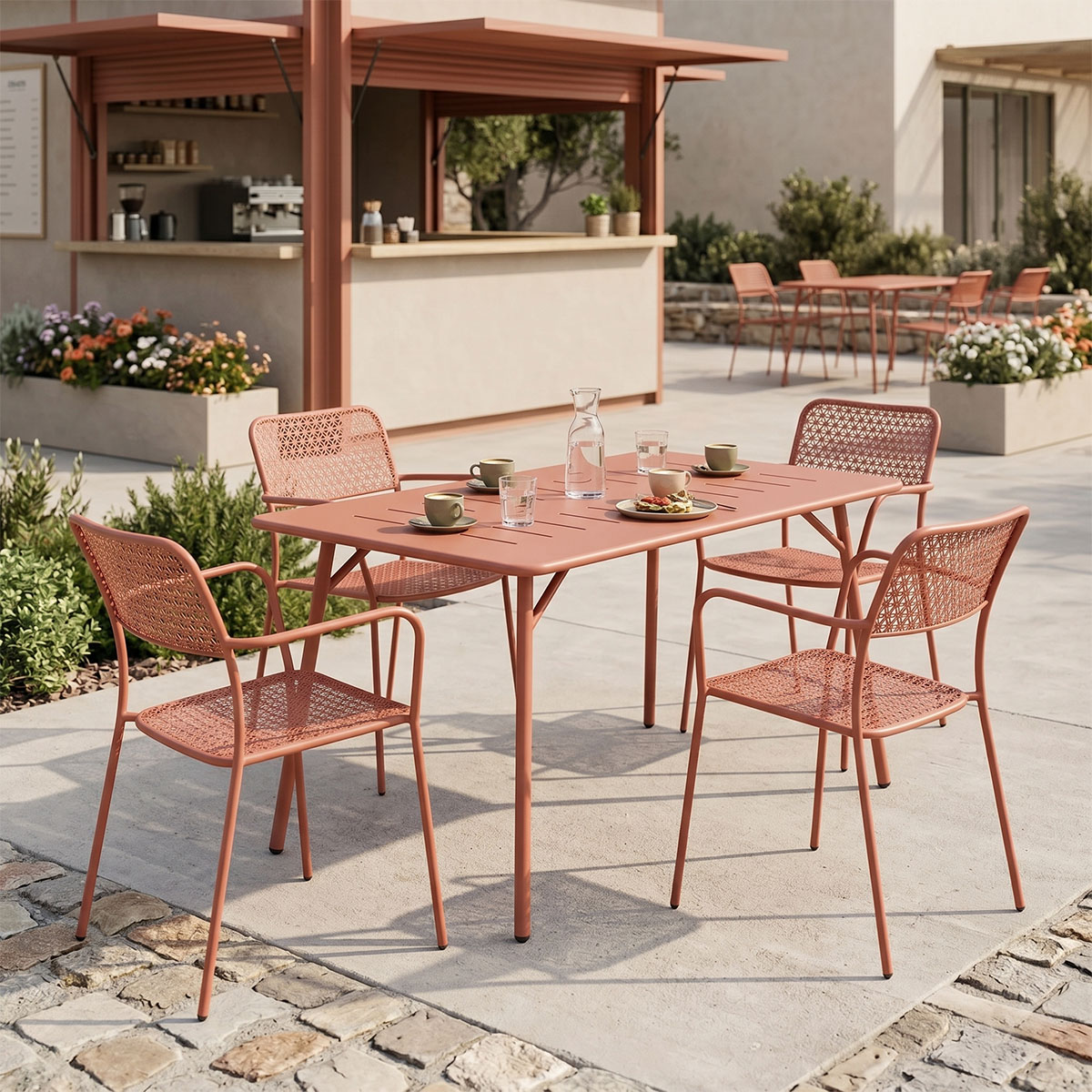 product_pako_200-001687 Τραπεζαρία Moraja Federal σετ 5τεμ terracotta μέταλλο 140x80x72εκ - Image 1