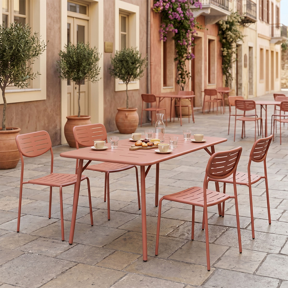 Τραπεζαρία Moraja Deraby Ι σετ 5τεμ terracotta μέταλλο 140x80x72εκ
