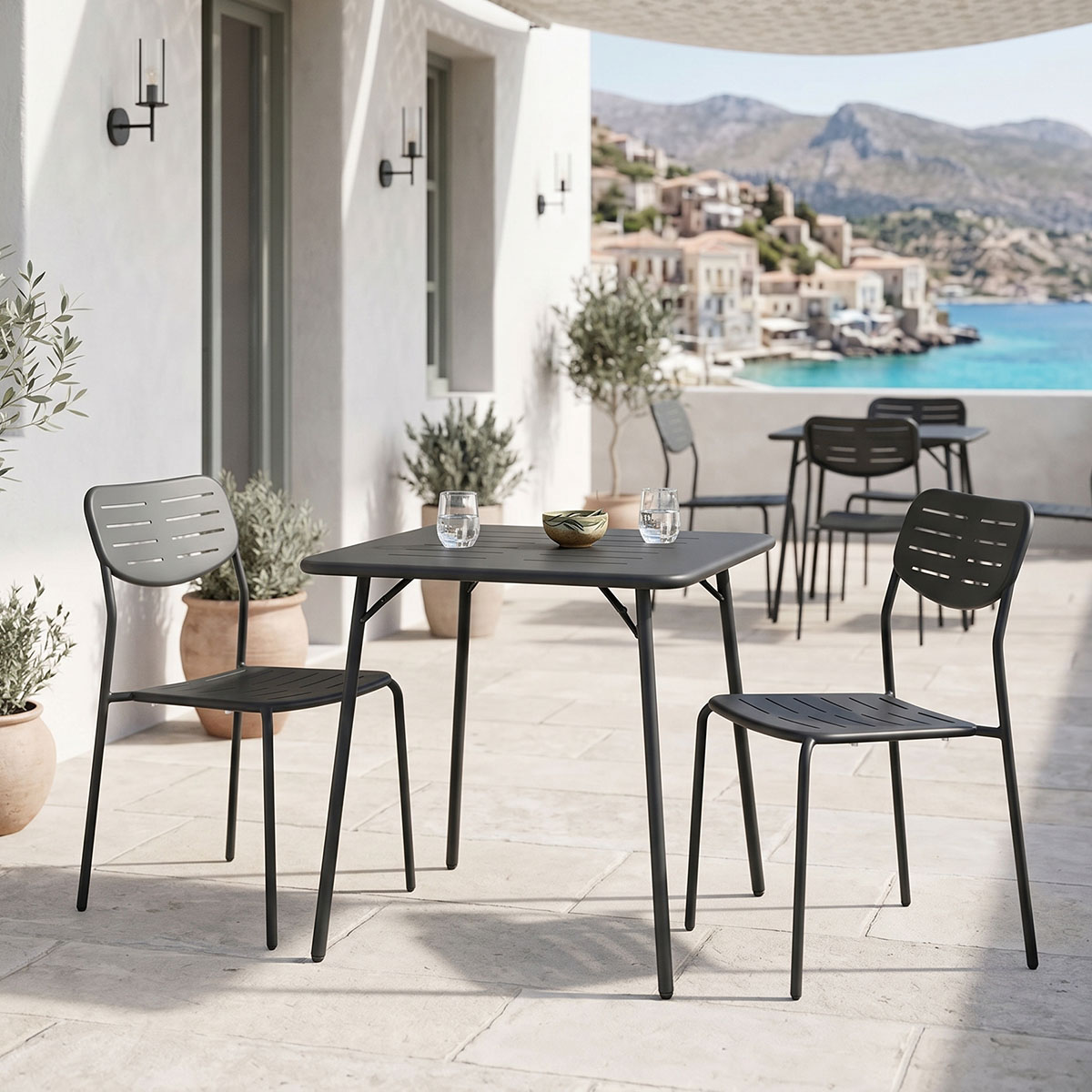 product_pako_200-001691 Τραπεζαρία Moraja Deraby I σετ 3τεμ μαύρο μέταλλο 70x70x73εκ - Image 1
