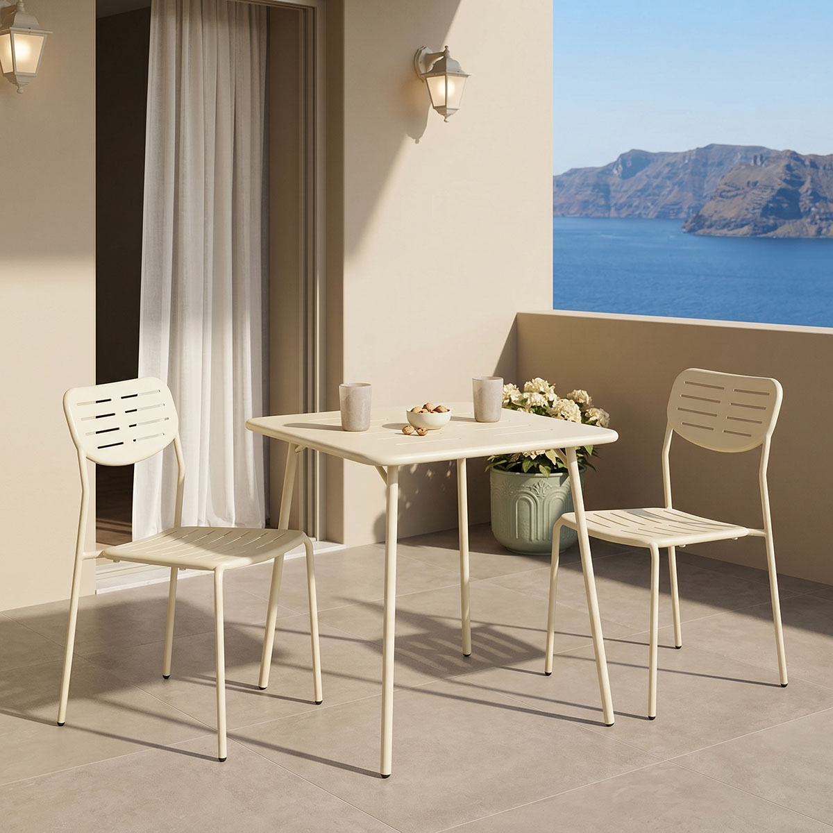 product_pako_200-001694 Τραπεζαρία Moraja Deraby I σετ 3τεμ κρεμ μέταλλο 70x70x73εκ - Image 1