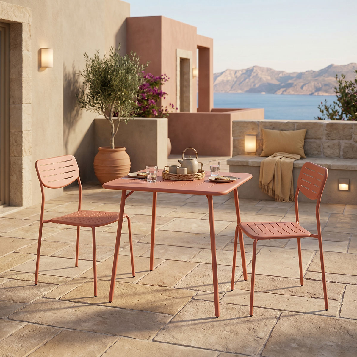 product_pako_200-001697 Τραπεζαρία Moraja Deraby I σετ 3τεμ terracotta μέταλλο 70x70x73εκ - Image 1