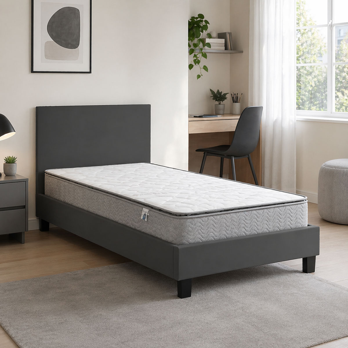 product_pako_200-001698 Κρεβάτι με στρώμα Nevil-Perfecto ύφασμα ανθρακί-μαύρο πόδι 90x190εκ - Image 1