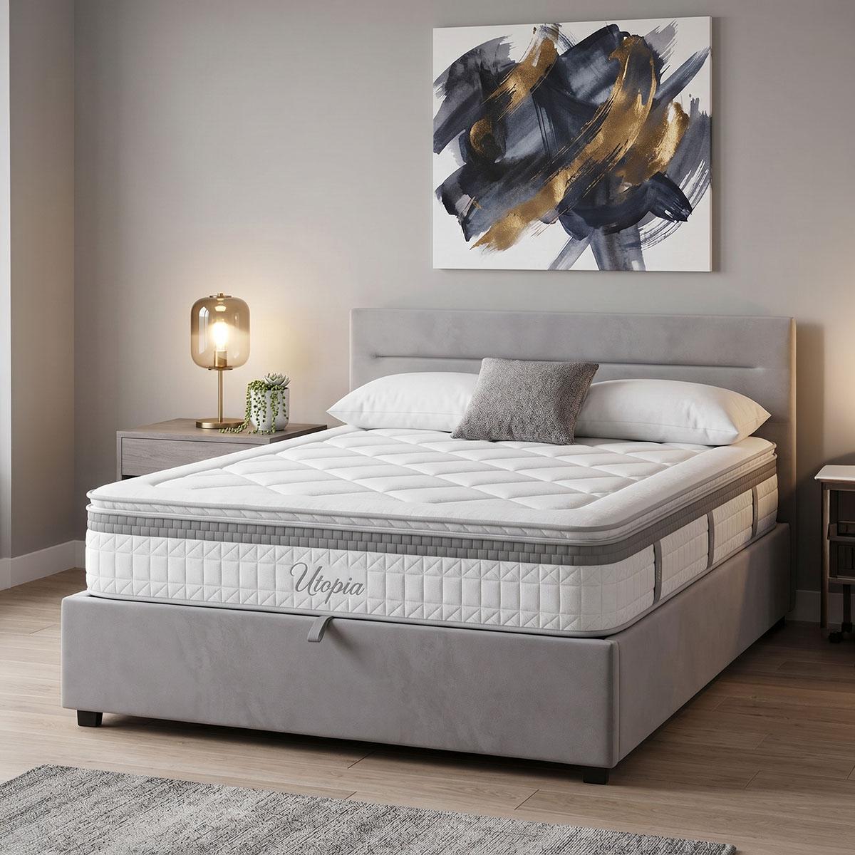 product_pako_200-001743 Κρεβάτι με στρώμα και αποθηκευτικό χώρο Molito-Utopia βελούδο γκρι 150x200εκ - Image 1