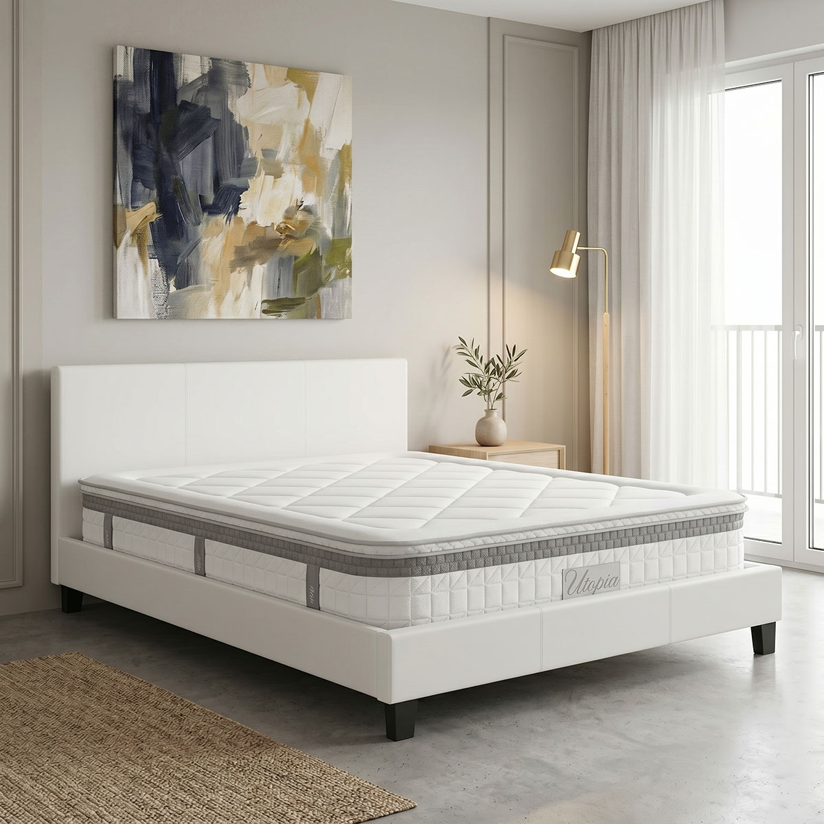 product_pako_200-001755 Κρεβάτι με στρώμα Nevil-Utopia pu λευκό 150x200εκ - Image 1