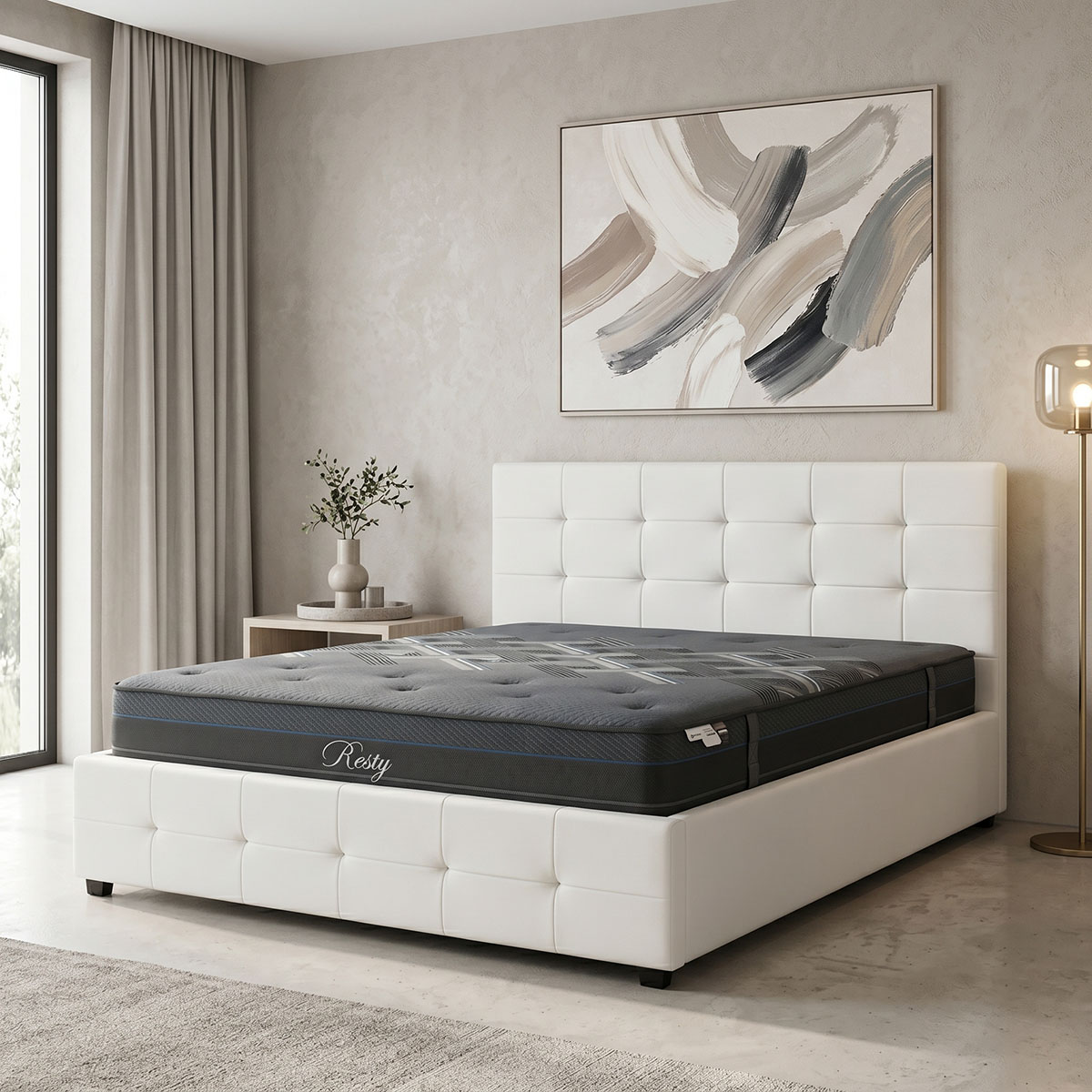 product_pako_200-001757 Κρεβάτι με στρώμα και αποθηκευτικό χώρο Roi-Resty pu λευκό 160x200εκ - Image 1