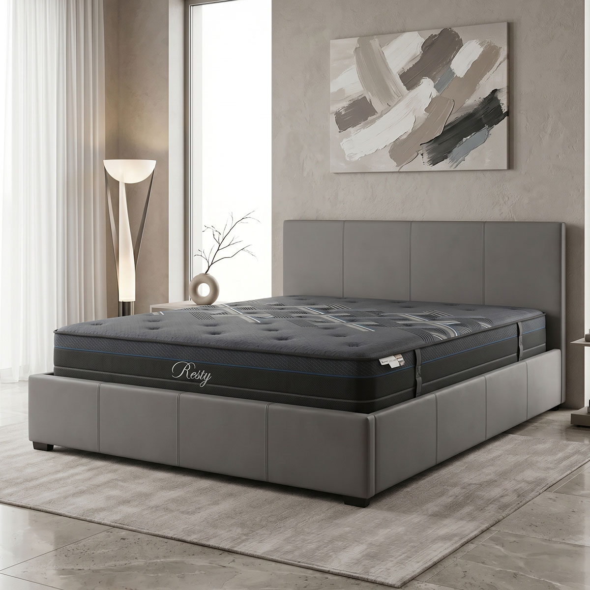 product_pako_200-001769 Κρεβάτι με στρώμα και αποθηκευτικό χώρο Norse-Resty pu γκρι 160x200εκ - Image 1