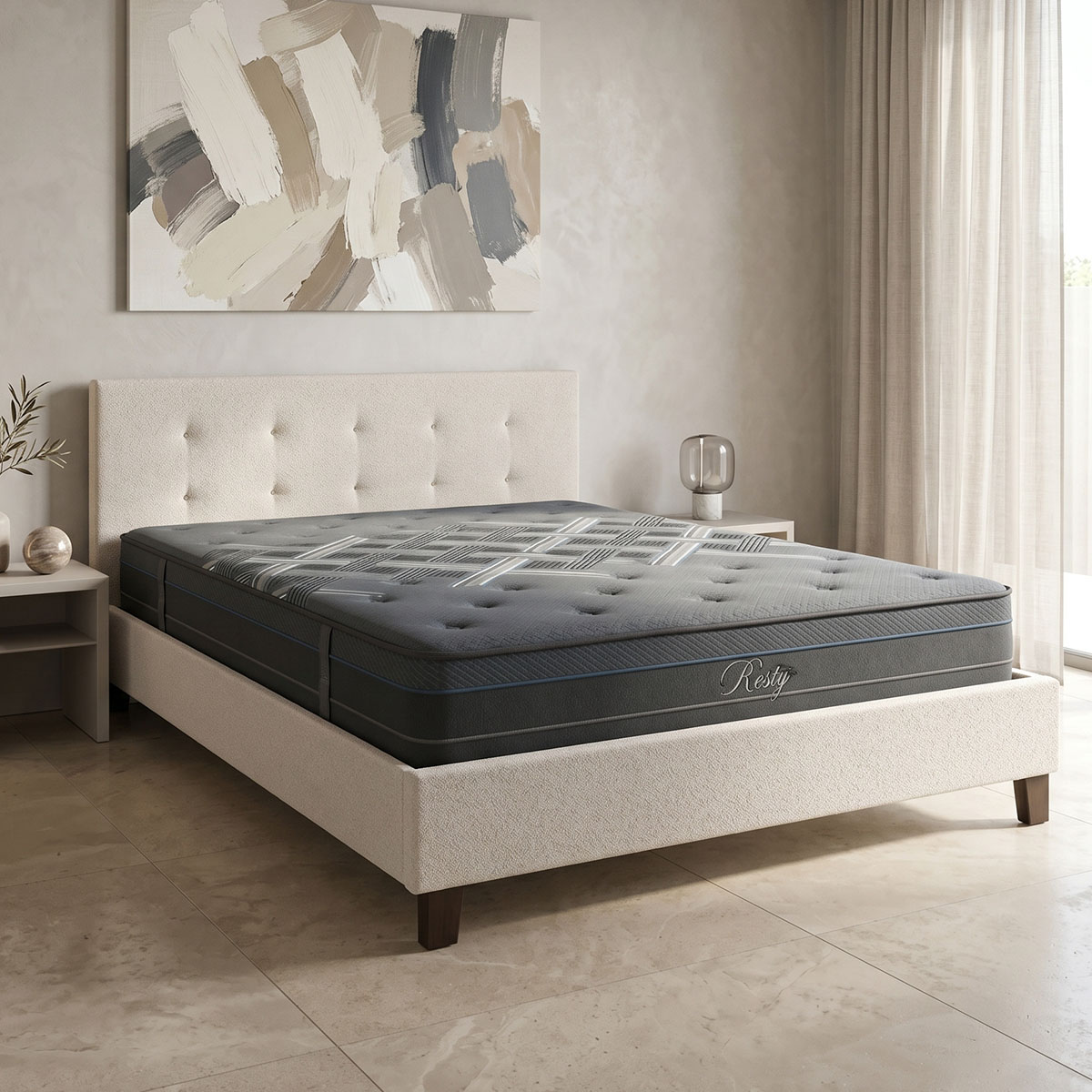 product_pako_200-001771 Κρεβάτι με στρώμα Mago-Resty ύφασμα εκρου 160x200εκ - Image 1