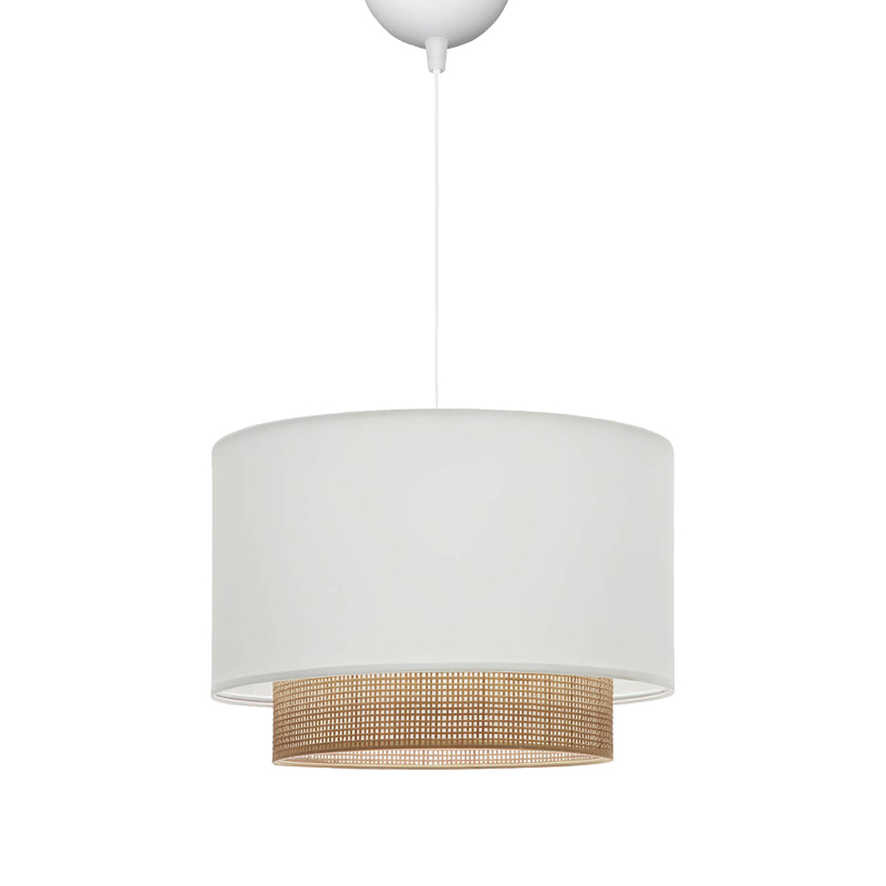 product_pako_202-000134 Φωτιστικό οροφής Newbay ύφασμα και ψάθα σε λευκό-φυσικό χρώμα Φ30x20εκ - Image 1