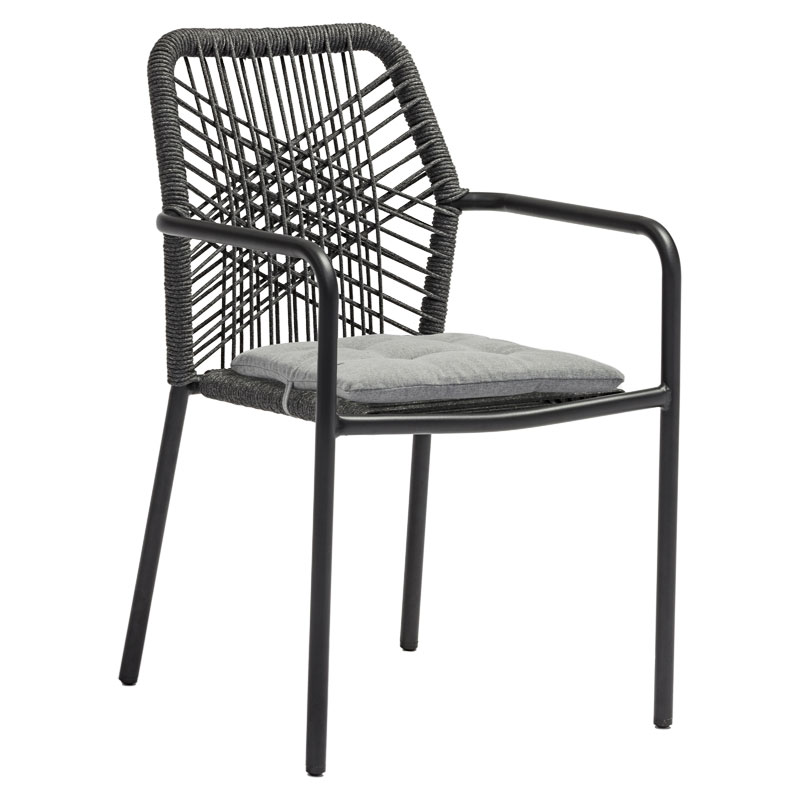 product_pako_216-000012 Πολυθρόνα Kherson αλουμίνιο σχοινί ανθρακί-μαξιλάρι γκρι - Image 1