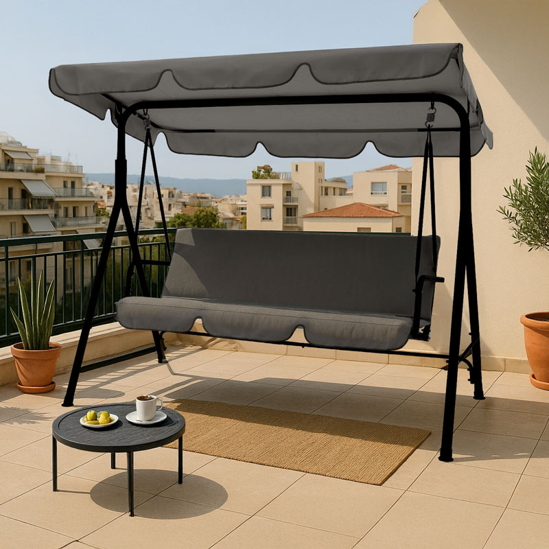 product_pako_219-000010 Κούνια κήπου Globo μέταλλο μαύρο-ύφασμα γκρι 170x110x153εκ - Image 1