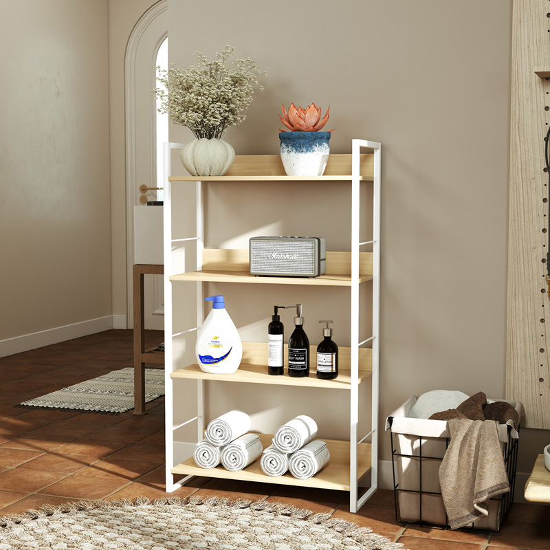 product_pako_225-000064 Βιβλιοθήκη Dorfie σε φυσική απόχρωση με λευκό μέταλλο 70x30x124.5εκ - Image 1