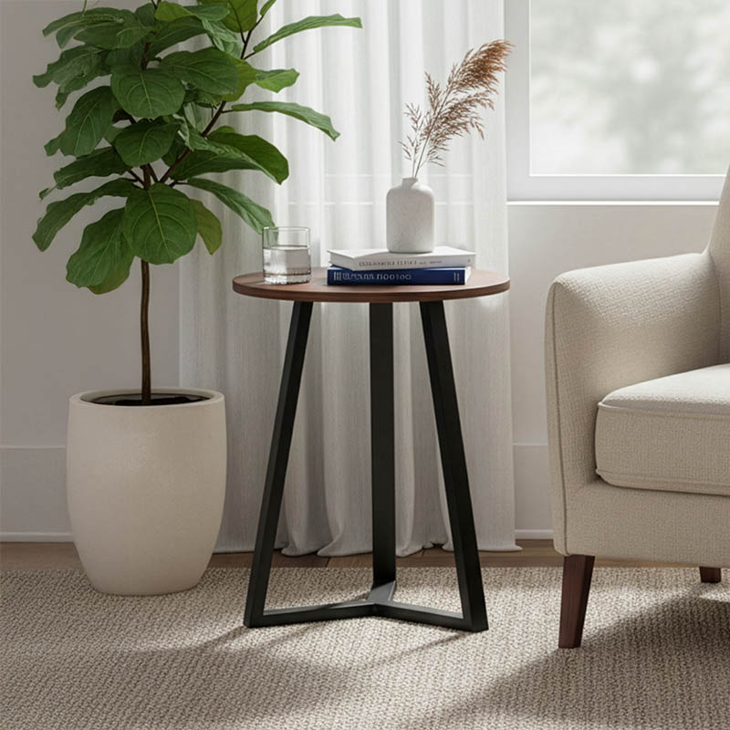 product_pako_225-000076 Βοηθητικό τραπέζι Trepolo σε καρυδί απόχρωση με μαύρο μέταλλο Φ45x52εκ - Image 1