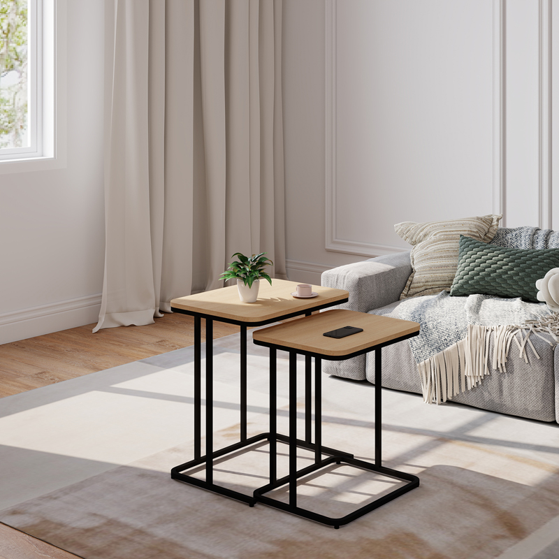 product_pako_225-000087 Βοηθητικα τραπέζια Dunest σε φυσική απόχρωση-μαύρα μεταλλικά πόδια 54x40x60εκ - Image 1