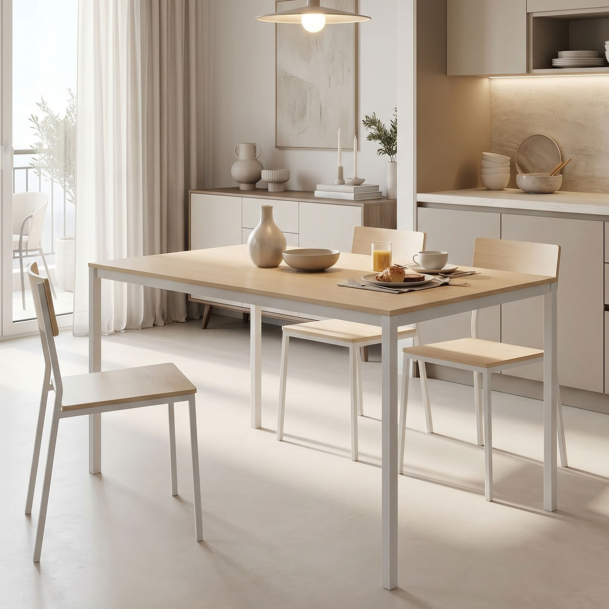 product_pako_225-000090 Τραπέζι Faragio σε φυσική απόχρωση-λευκά μεταλλικά πόδια 120x75x75εκ - Image 1