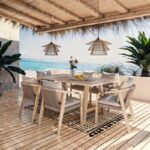 Τραπεζαρία Malibu 7τμχ μασίφ ξύλο ακακίας-ύφασμα μπεζ - Image 2