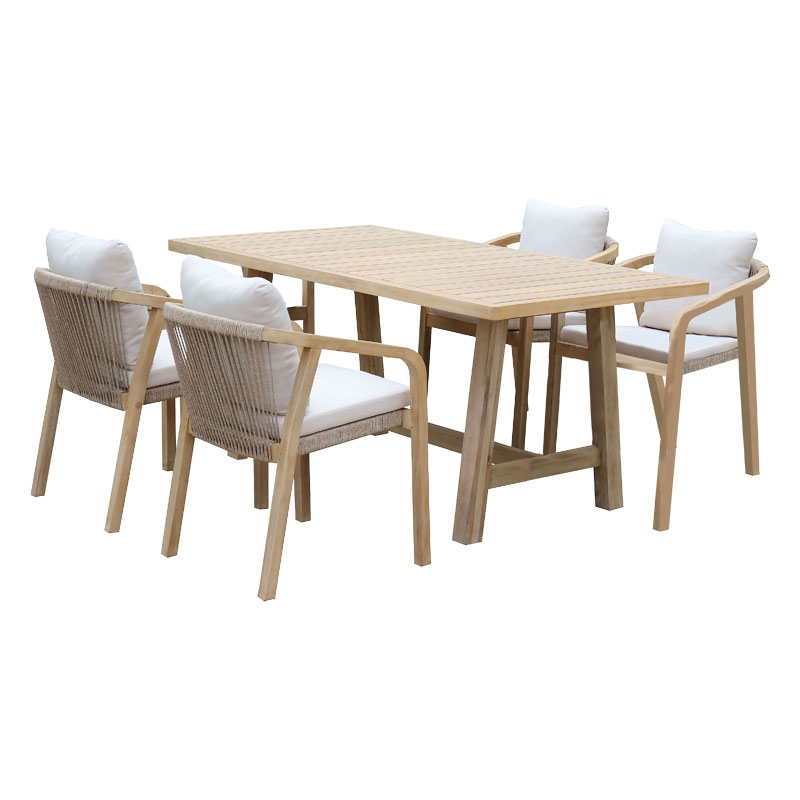 product_pako_228-000016 Τραπεζαρία Malibu 5τμχ μασίφ ξύλο ακακίας-ύφασμα μπεζ - Image 1