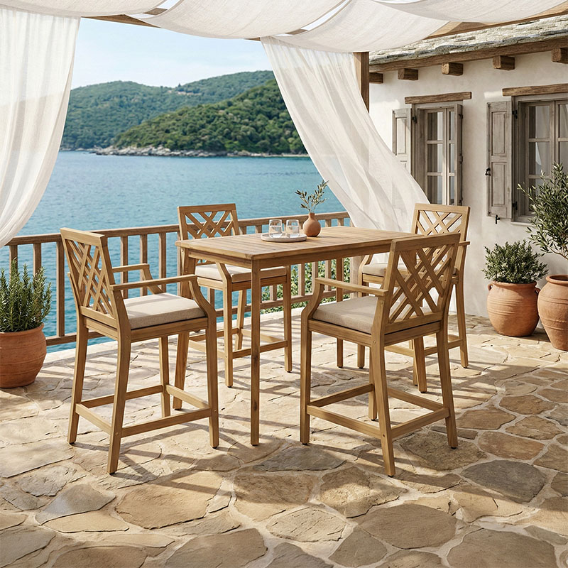 product_pako_228-000053 Τραπεζαρία Bravo-Amalfi σετ 5 τμχ μασίφ ξύλο ακακίας και μπεζ ύφασμα 130x70x90εκ - Image 1