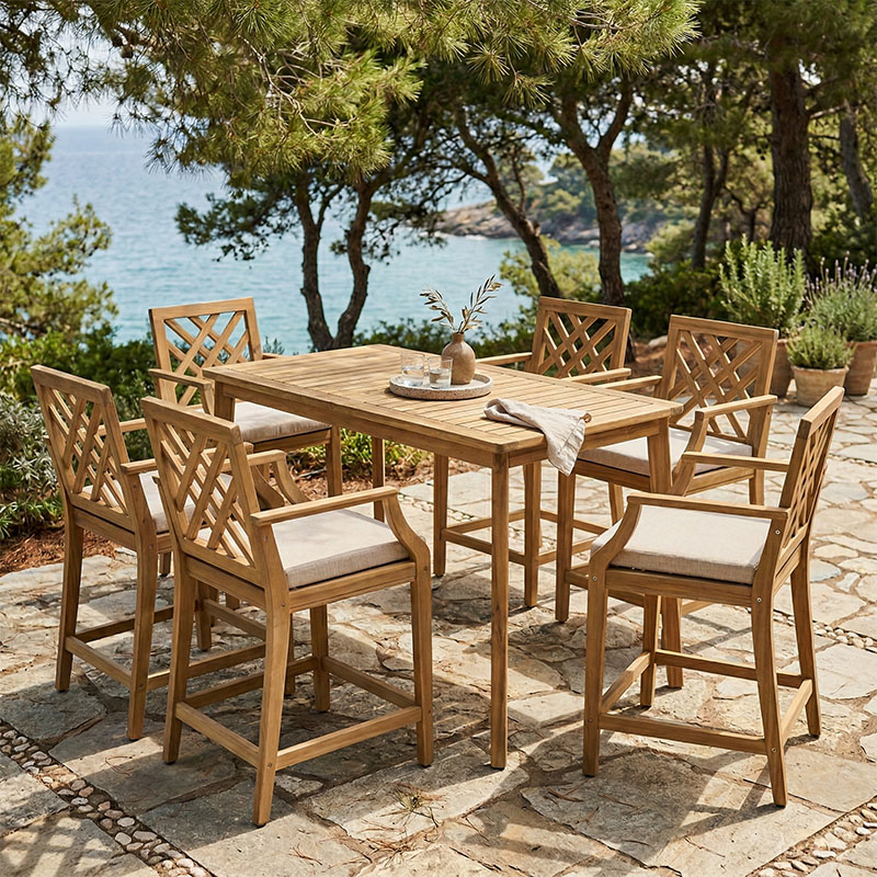 product_pako_228-000054 Τραπεζαρία Bravo-Amalfi σετ 7 τμχ μασίφ ξύλο ακακίας και μπεζ ύφασμα 130x70x90εκ - Image 1