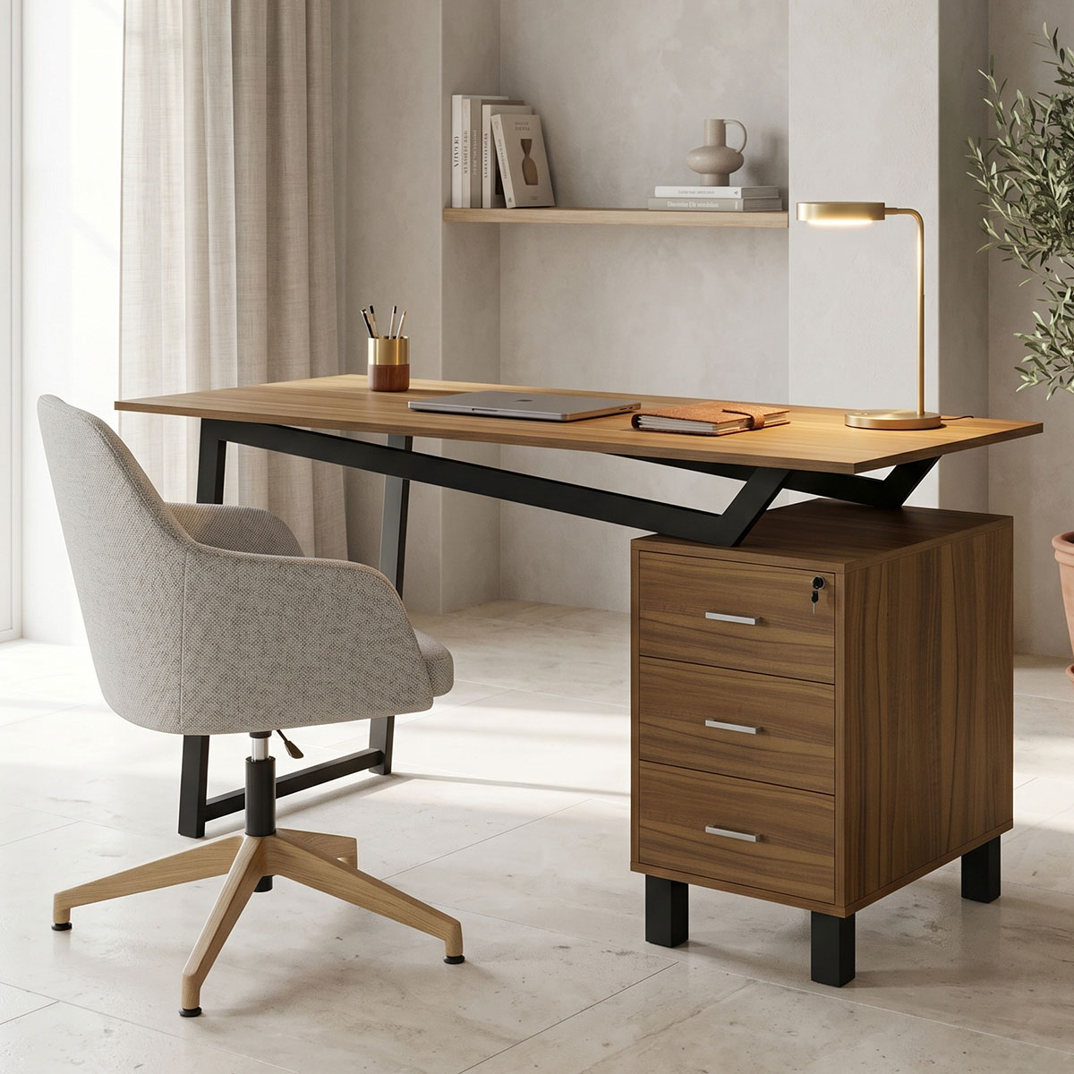 product_pako_230-000031 Γραφείο εργασίας με συρτάρια Prosper μελαμίνης καρυδί-μαύρο 140x60x76εκ - Image 1
