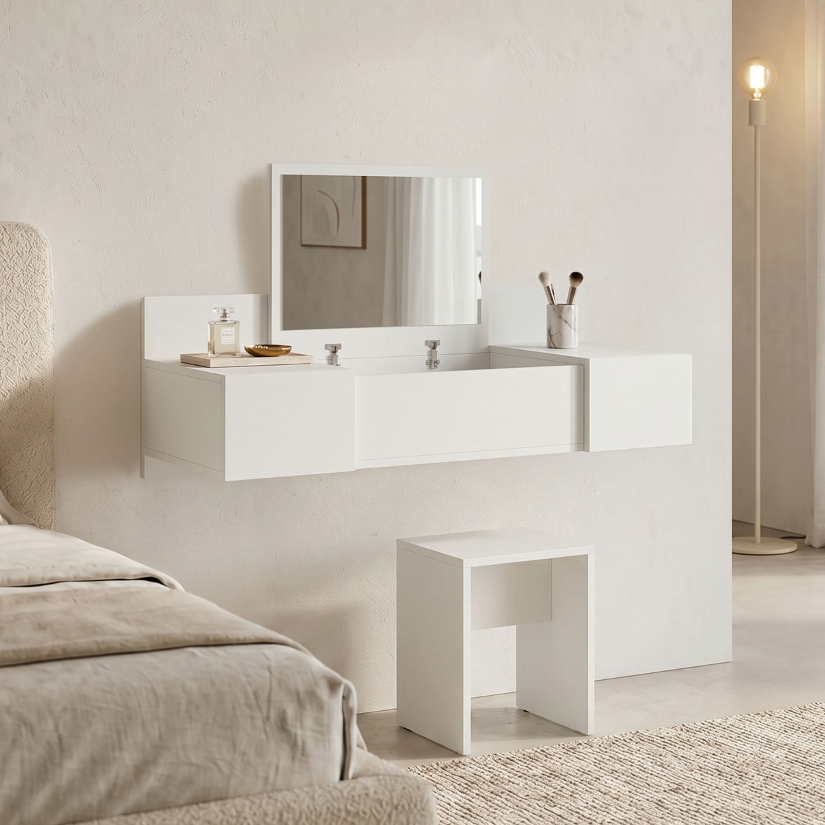 product_pako_230-000049 Τουαλέτα κρεβατοκάμαρας Paltar επιτοίχια με καθρέπτη σε λευκή απόχρωση 100x39.1x33εκ - Image 1