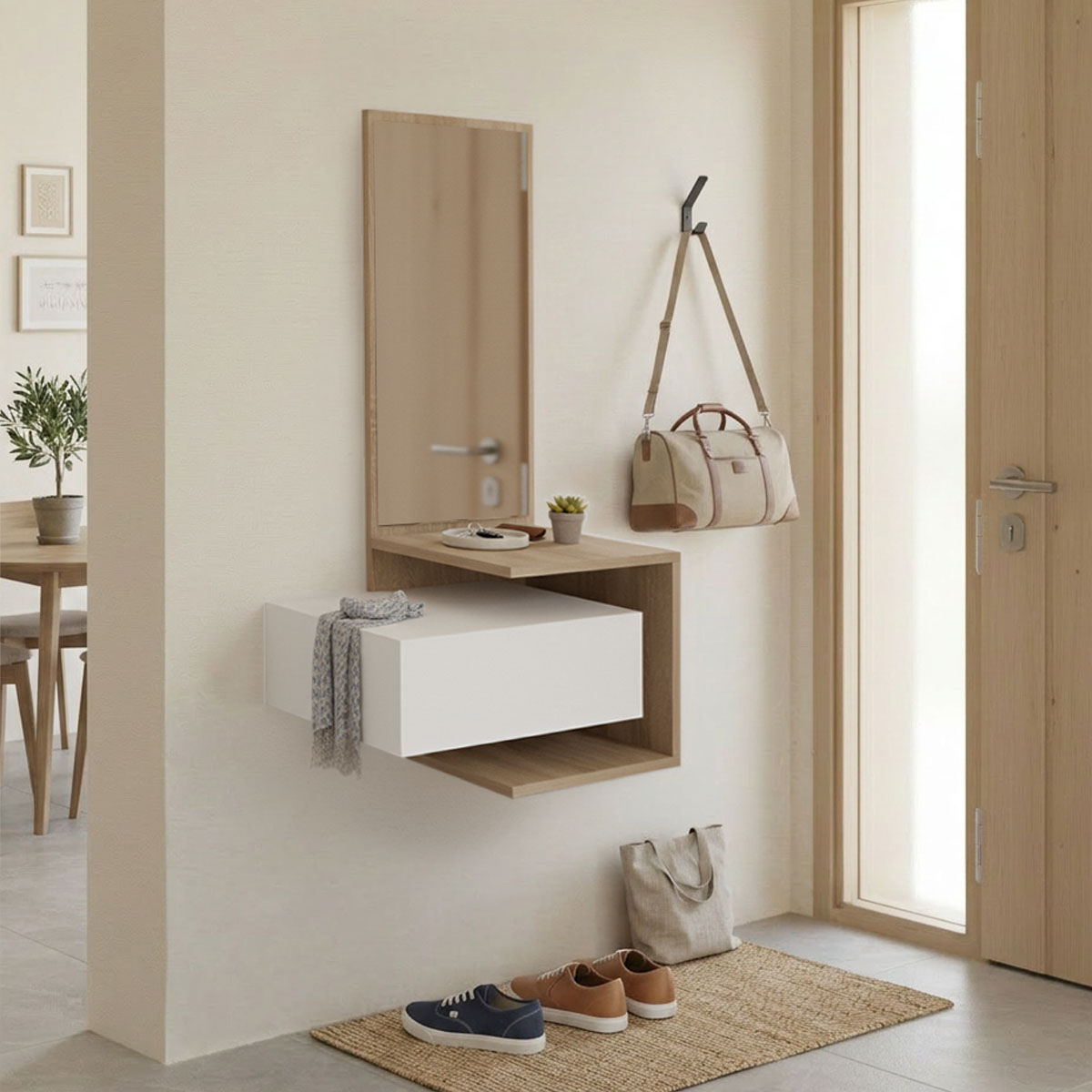 product_pako_230-000054 Έπιπλο εισόδου Kendi επιτοίχιο με καθρέπτη σε λευκό-sonoma απόχρωση 49.1x31.3x90εκ - Image 1