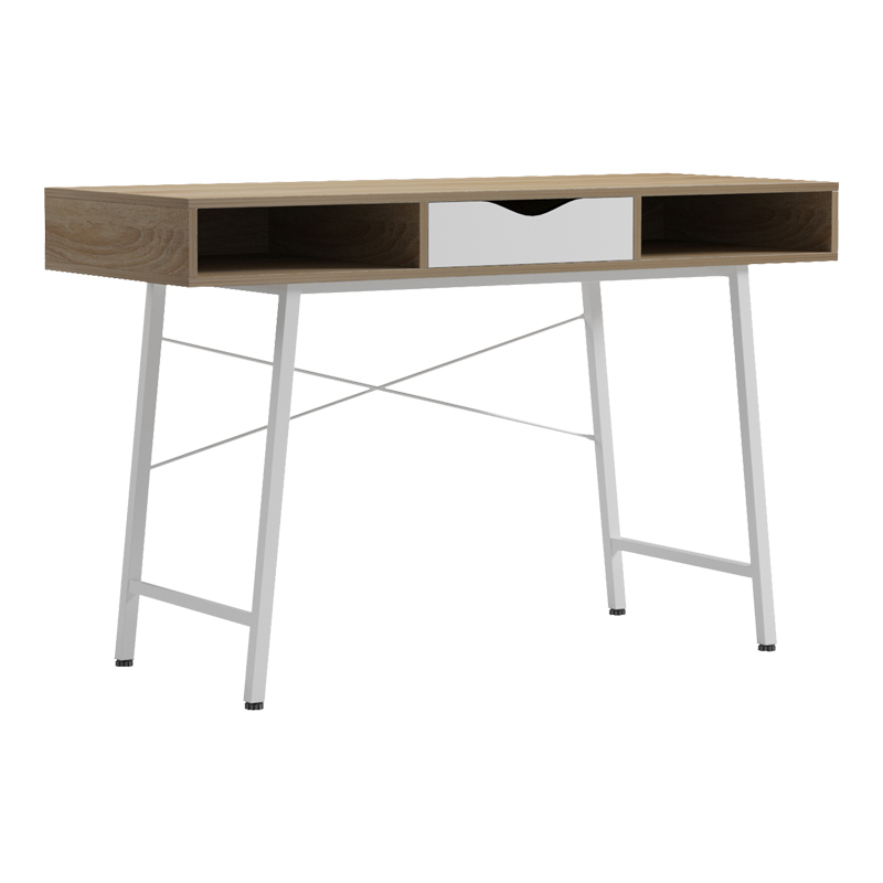 product_pako_230-000060 Γραφείο εργασίας Komo σε sonoma-λευκή απόχρωση με λευκά μεταλλικά πόδια 120x48x76εκ - Image 1