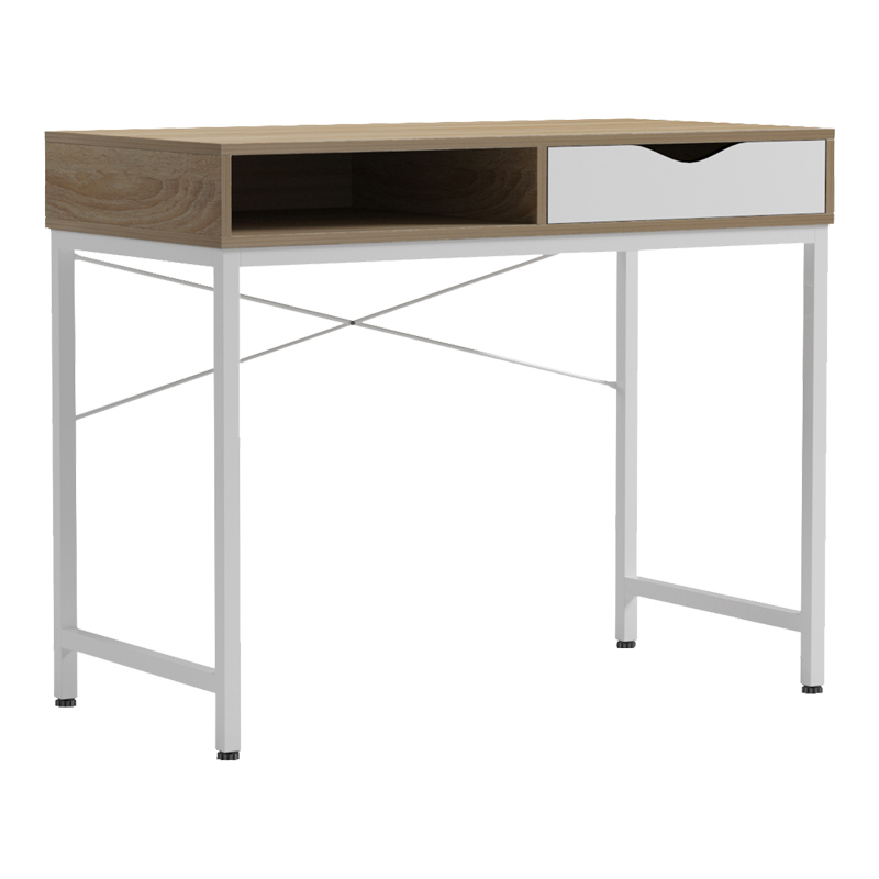 product_pako_230-000062 Γραφείο εργασίας Kama σε sonoma-λευκή απόχρωση με λευκά μεταλλικά πόδια 95x48x76εκ - Image 1