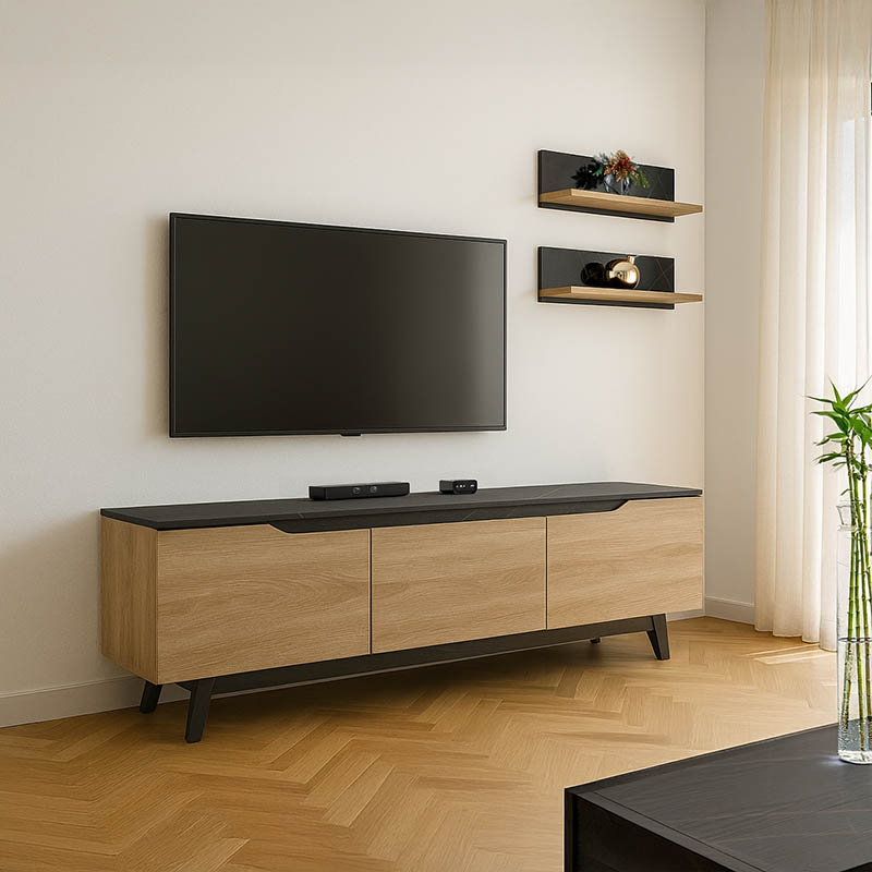 product_pako_230-000077 Σύνθετο σαλονιού Kasia σε μαύρο μαρμάρου-sonoma απόχρωση 180x35x48.5εκ - Image 1