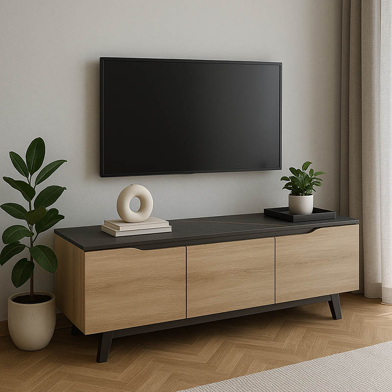 product_pako_230-000079 Έπιπλο τηλεόρασης Kasandra σε μαύρο μαρμάρου-sonoma απόχρωση 180x35x48.5εκ - Image 1