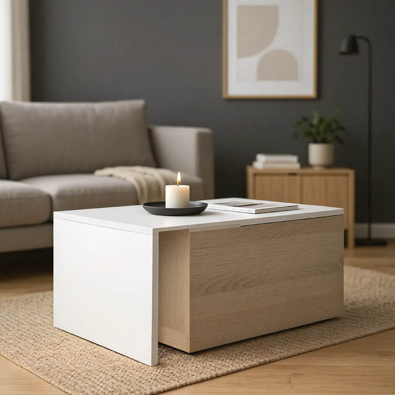 product_pako_230-000086 Τραπέζι σαλονιού Extera επεκτεινόμενο σε λευκή-sonoma απόχρωση 100-160x50x45εκ - Image 1
