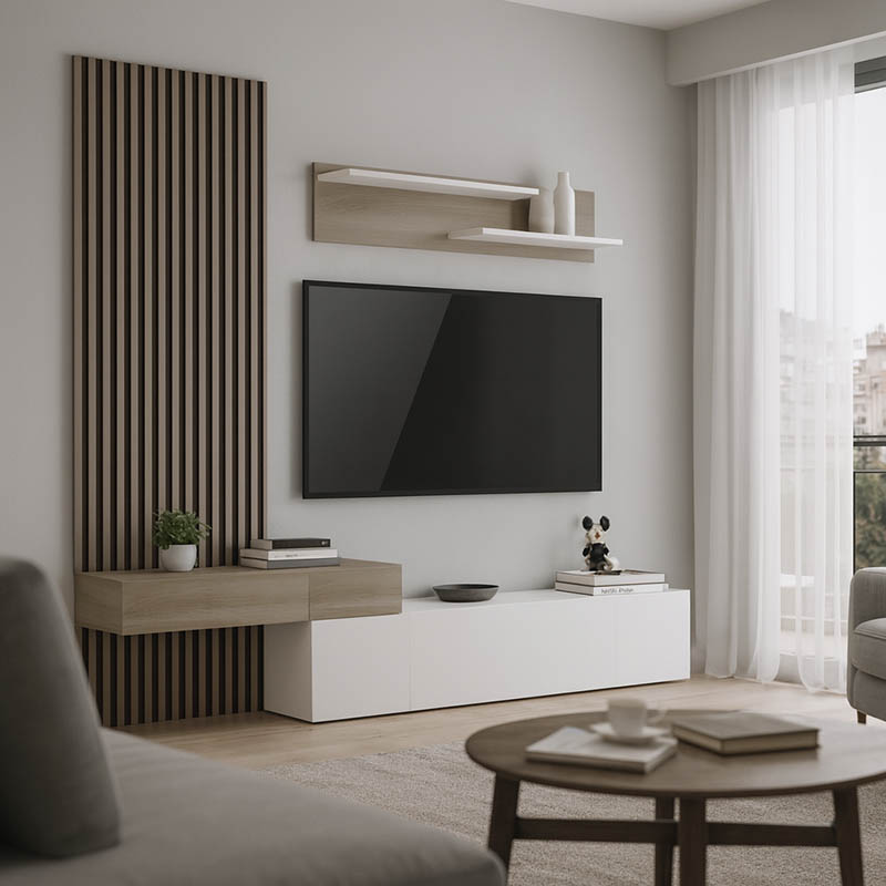 product_pako_230-000091 Σύνθετο σαλονιού Litende σε λευκή-sonoma απόχρωση 249.4x42.2x199.5εκ - Image 1