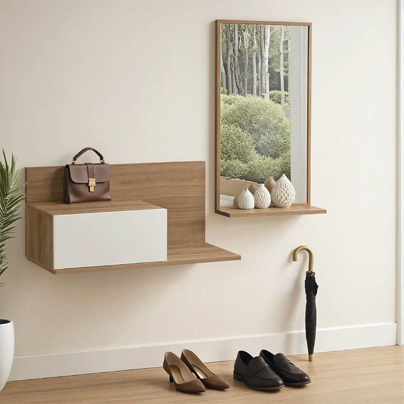 product_pako_230-000092 Έπιπλο εισόδου με καθρέπτη Miranda σε λευκή-oak απόχρωση 60x30x89.5εκ - Image 1