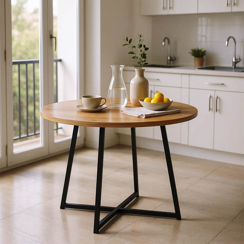 product_pako_230-000093 Τραπέζι Sarah Ι oak- μαύρα μεταλλικά πόδια Φ100x76εκ - Image 1