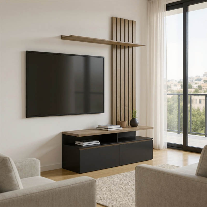 product_pako_230-000099 Σύνθετο σαλονιού Perlento σε μαύρο με sonoma απόχρωση 140x41x219.5εκ - Image 1