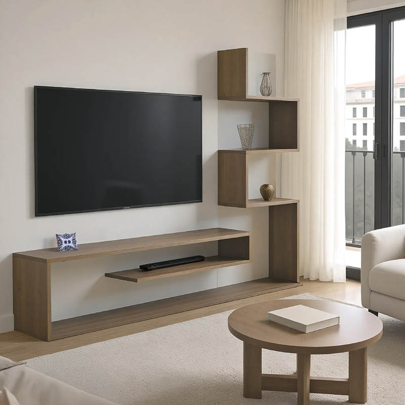 product_pako_230-000101 Έπιπλο τηλεόρασης με βιβλιοθήκη Cazenda σε sonoma με λευκή απόχρωση 160x29x126εκ - Image 1