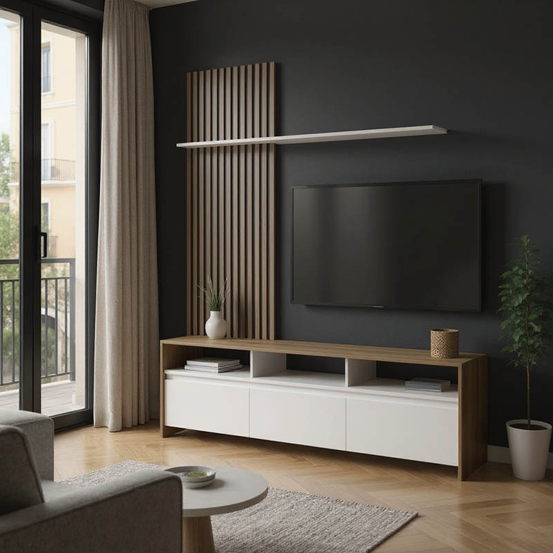 product_pako_230-000103 Σύνθετο σαλονιού Delfina σε sonoma με λευκή απόχρωση 190x40x199.5εκ - Image 1