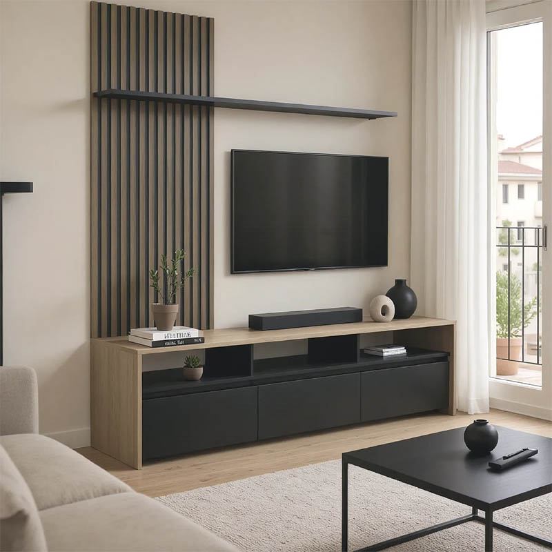 product_pako_230-000104 Σύνθετο σαλονιού Delfina σε sonoma με μαύρη απόχρωση 190x40x199.5εκ - Image 1