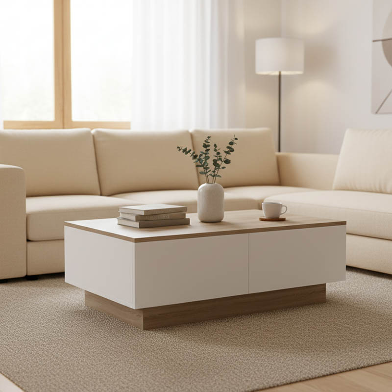 product_pako_230-000110 Τραπέζι σαλονιού Winey σε sonoma-λευκή απόχρωση 90x60x31.5εκ - Image 1