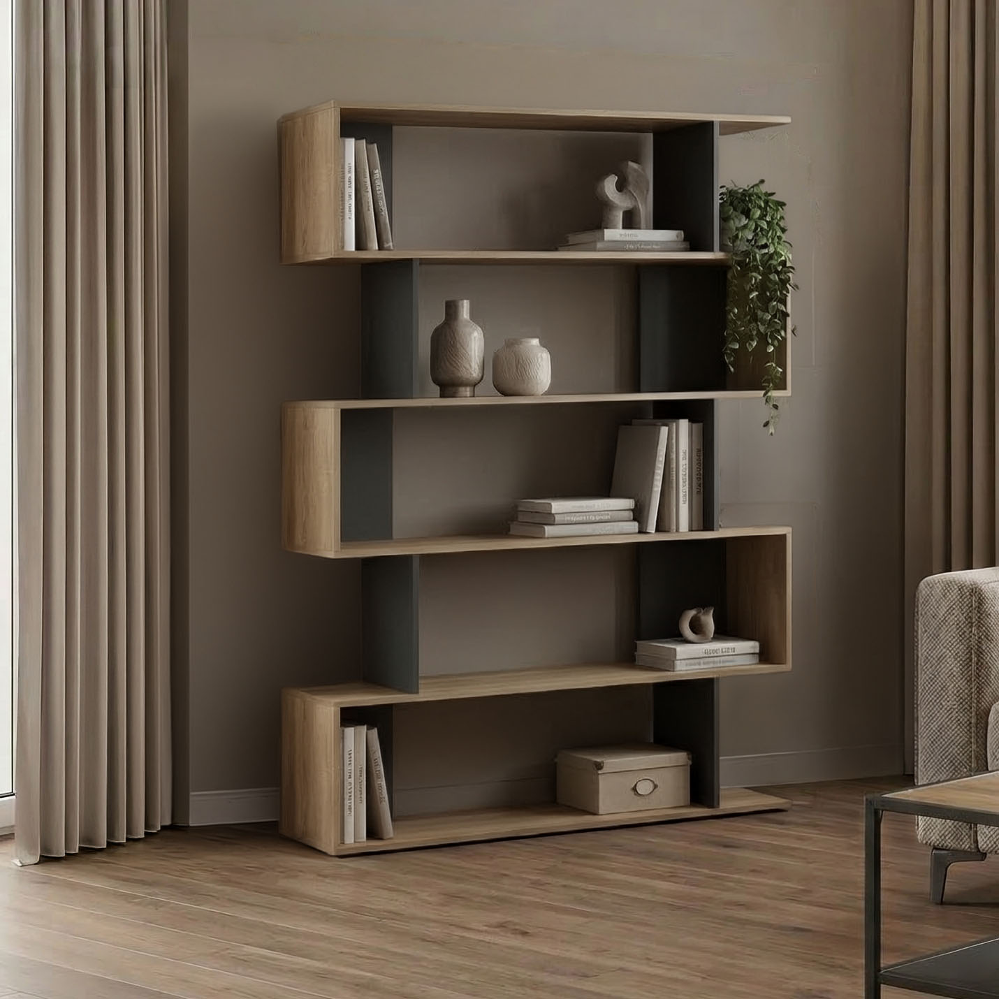 product_pako_230-000151 Βιβλιοθήκη Tetri sonoma-ανθρακί 121.8x25.4x158.8εκ - Image 1