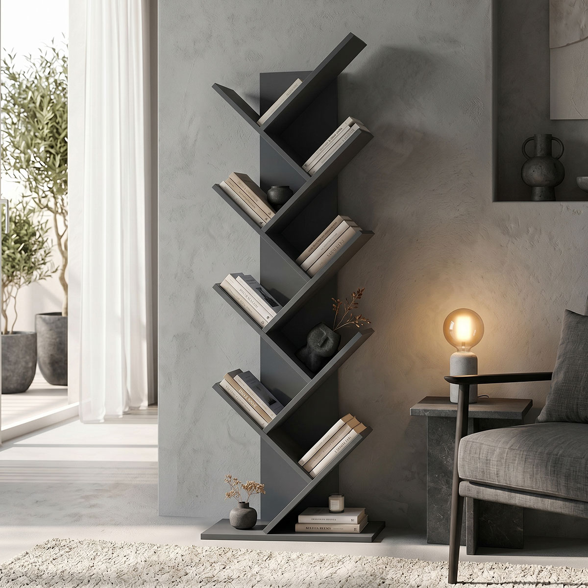 product_pako_230-000155 Βιβλιοθήκη Fyllo ανθρακί 50x25x141.5εκ - Image 1