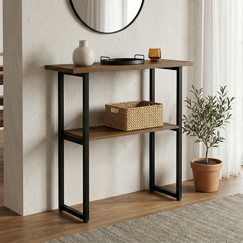 product_pako_230-000160 Κονσόλα Solain καρυδί-μαύρο μέταλλο 79x29x85εκ - Image 1
