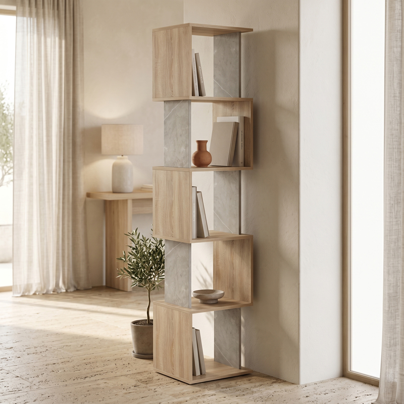 product_pako_230-000174 Βιβλιοθήκη Cubik sonoma- γκρι μπεζ οψη μαρμάρου 35x30x161εκ - Image 1