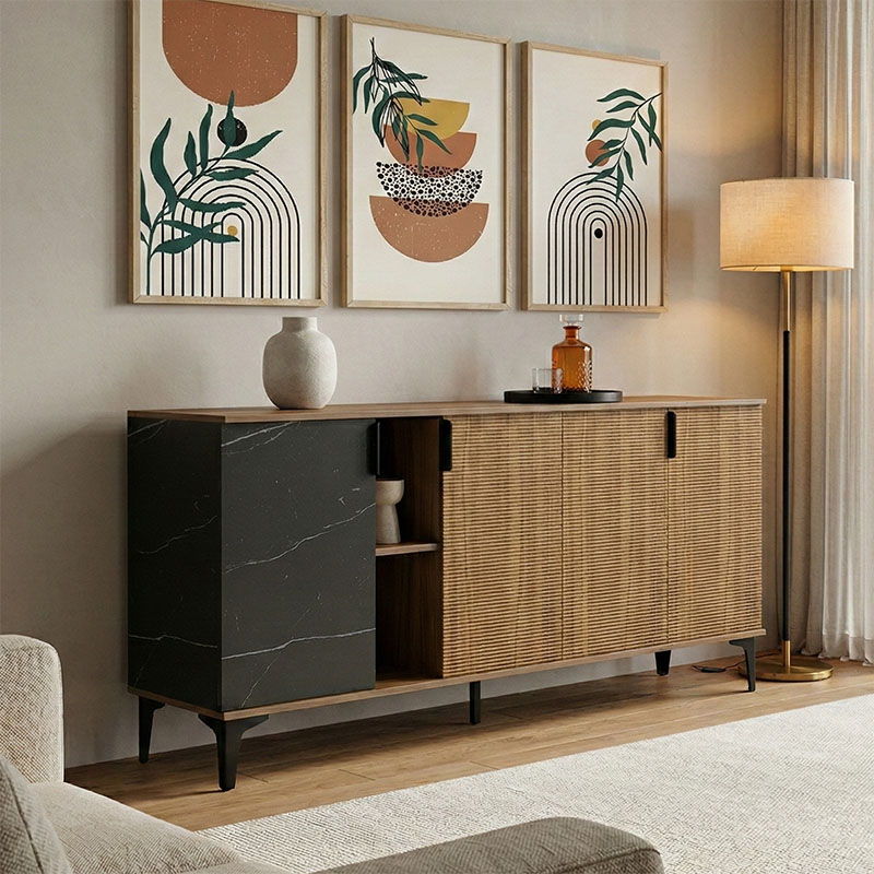 product_pako_230-000179 Μπουφές Riba καρυδί-μαύρη όψη μαρμάρου 180x40x78εκ - Image 1