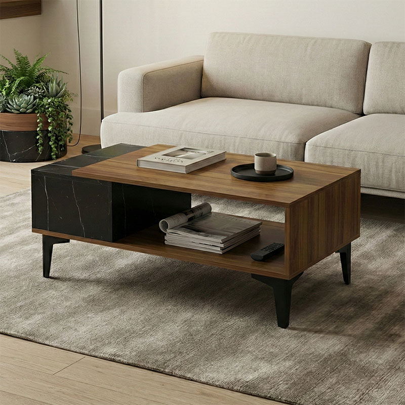 product_pako_230-000180 Τραπεζι σαλονιού Riba καρυδί-μαύρη όψη μαρμάρου 90x50x37εκ - Image 1