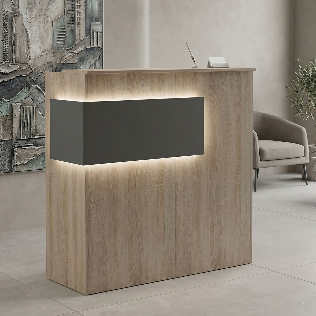 product_pako_230-000185 Γραφείο reception Optima με led sonoma-ανθρακί 110x40x110εκ - Image 1