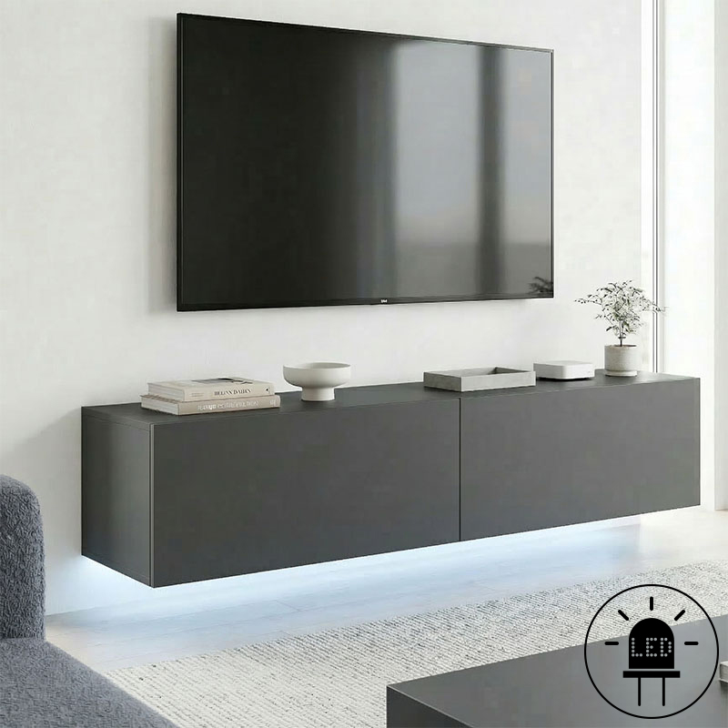 product_pako_230-000194 Έπιπλο τηλεόρασης επιτοίχιο με Led Rival ανθρακί 120x35x30εκ - Image 1