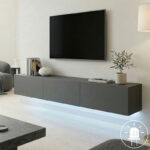 Έπιπλο τηλεόρασης επιτοίχιο με Led Rival ανθρακι 180x35x30εκ