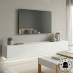 Έπιπλο τηλεόρασης επιτοίχιο με Led Rival λευκό 210x35x30εκ