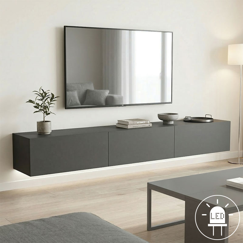 product_pako_230-000198 Έπιπλο τηλεόρασης επιτοίχιο με Led Rival ανθρακί 210x35x30εκ - Image 1